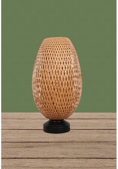 Boja Bambu Abajur, Masa Lambası 23x37x42 Cm İskandinav, Modern, Bohem, Rattan, Aydınlatma