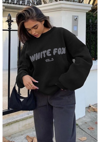 Madmext Siyah Bisiklet Yaka Baskılı Sweatshirt Mg1904 Siyah
