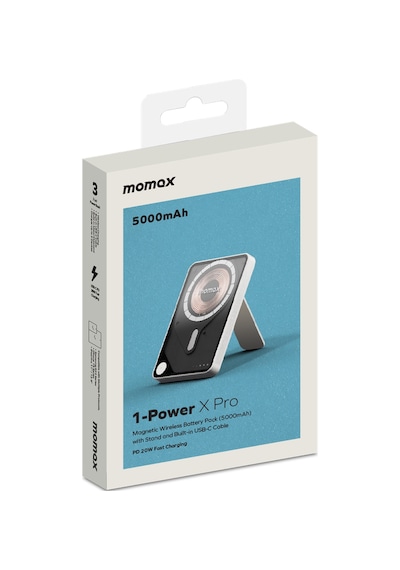 Momax IP131HKW Power X Pro+Magnetic Wireless 5000 mAh Standlı + USB-C Kablo Powerbank Beyaz