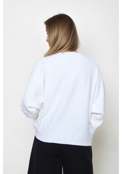 Vitrin Geniş Yaka Yarasa Kol Oversize Triko Bluz Ekru