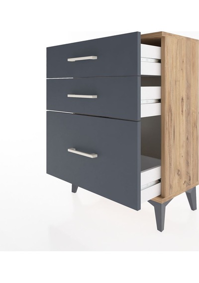 Arges Komodin 3 Çekmeceli 60x30x80 Çam-antrasit Çam