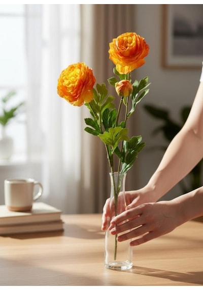 Yapay Çiçek Şakayık Çiçeği Somon Renk 2 Çiçek 1 Tomurcuk 50cm Turuncu
