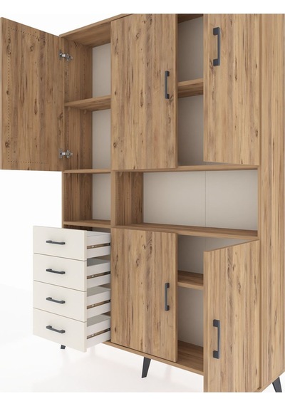 Arges Dolap 7 Raflı 4 Çekmeceli 5 Kapaklı 132x30x195 Çam-çam/... Çam