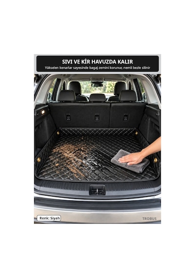 Volvo Xc90 2010-2014 Uyumlu 8d Kapitone Deri Bagaj Havuzu Siyah