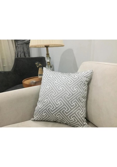 Labirent Geometrik Desenli Jakar Kumaş Gri/ekru Kırlent 43 43 Cm - 833 45 x 45