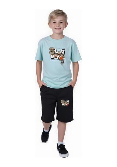 Fyk Kids Erkek Çocuk Yazlık Slam Dunk Baskılı Alt-üst Takım Mint Yeşil
