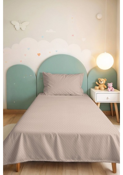 Bej Minimal Genç Odası Tek Kişilik Pike Takımı - Kapitone Bohem 160x220 Cm Mevsimlik Yatak Örtüsü Pamuksu Perde Aurası