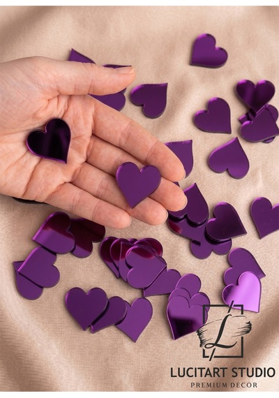 10'lu Paket Mor Violet Pleksi Kalp Ayna Dekoratif Kalpler 1mm Kendinden Yapışkanlı - Söz, Nişan, Nikah Ve Süsleme İçin Mor Mor
