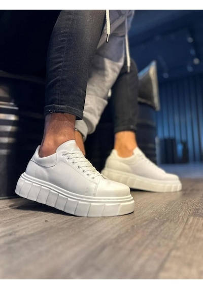 Ay Mood Jy144 Volt Bağcıklı Cilt Erkek Günlük Sneaker Yüksek Taban Ayakkabı Cbt Beyaz