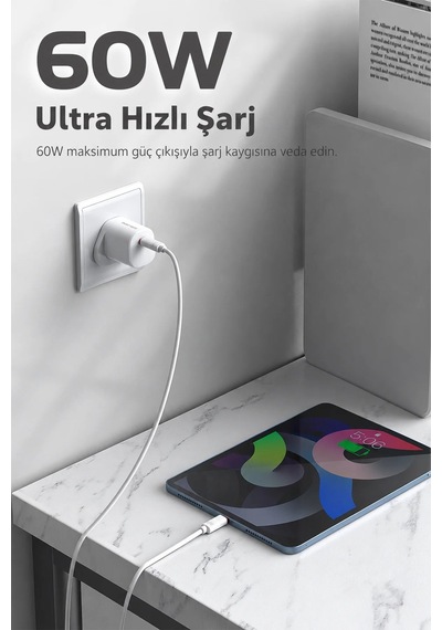 Ven-dens Vd-dc18cc 60 W Pd Type-c To Type-c Hızlı Şarj Ve Veri Kablosu, 1 Metre, Beyaz