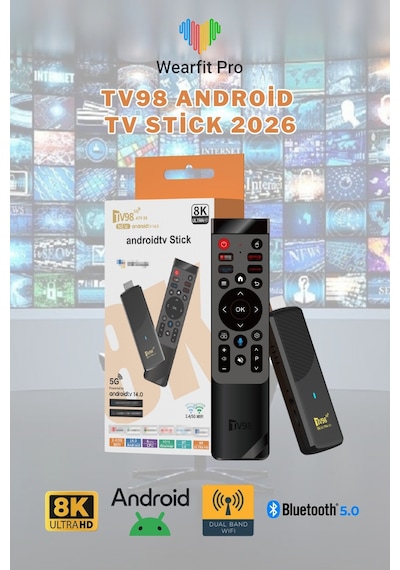 Wearfitpro Tv98 Android 14 Tv Stick 8k Ultra Hd 5g Çift Wifi Bluetooth H313 4 Çekirdek Akıllı Tv Dönüştürücü