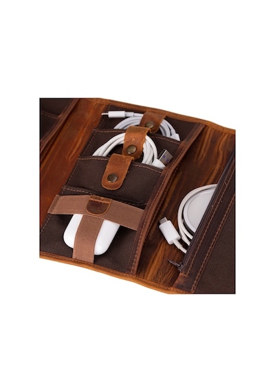 Bloominbag Torino Tech Roll Soft Moccasin Tan Hakiki Deri Kablo & Şarj Düzenleyici Açık Kahverengi