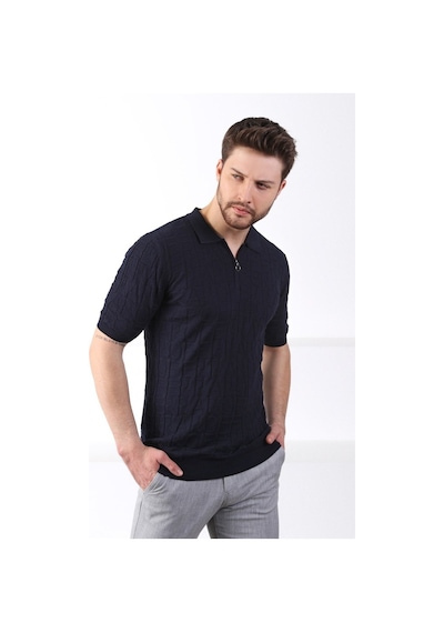 Ferraro Lacivert Polo Yaka Fermuarlı Erkek Pamuk Triko T-Shirt-Lacivert (490417803) Lacivert