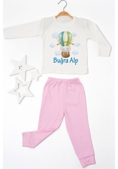 Pia Baby İsimli Erkek Çocuk Pijama Takımı %100 Pamuk Penye İsme Özel Baskılı Kişiselleştirilebilir Pijama Seti 20387p14pi Krem