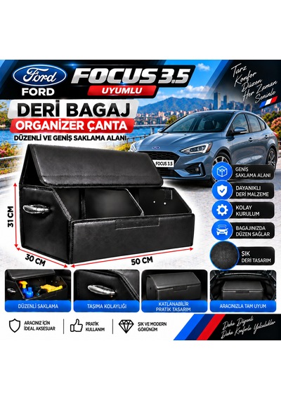 Ford Focus 3.5 Uyumlu Oto Bagaj Organizeri Deri Bagaj Kutu Çanta 1