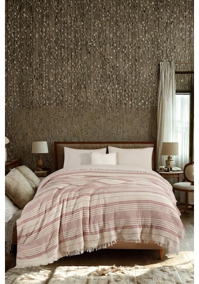Natura Soft Ekru 4 Kat Müslin Çift Kişilik Yatak Örtüsü 220x230 Cm %100 Pamuk Çok Amaçlı Koltuk Örtüsü Ve Tv Battaniyesi Gül Kurusu