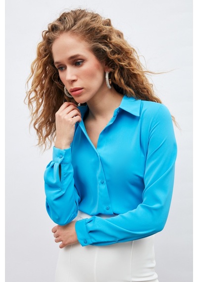 Sateen Düz Klasik Gömlek - Bebe Mavi