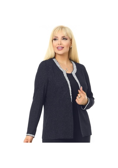 Ladies First Büyük Beden 3728 Lacivert Gümüş Ceket+Atlet Abiye İkili Takım 001