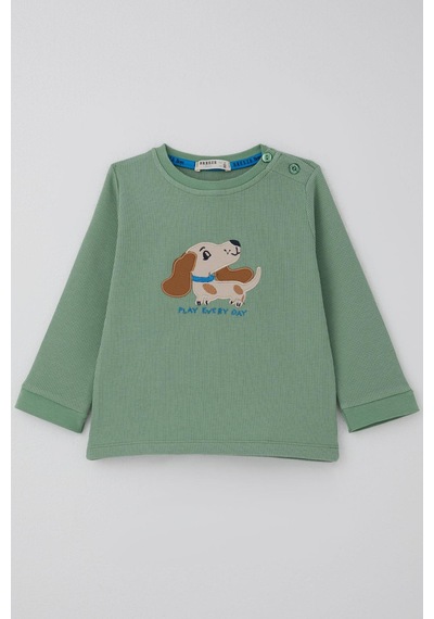 Breeze Erkek Bebek Eşofman Takımı Sevimli Köpekçik Nakışlı 9 Ay-3 Yaş, Mint Yeşili Mint Yeşili