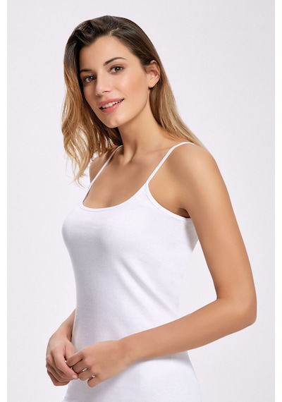 İlke 6'lı Paket, %100 Pamuk Penye, Mat Biyeli, İp Askılı, Kadın Atlet, Beyaz