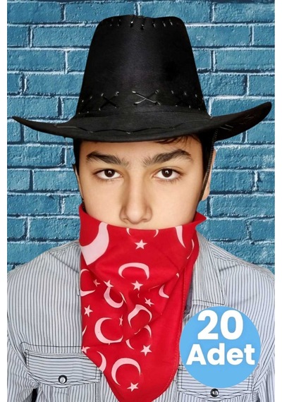 Uniquetrenders Çocuk Unisex Bandanalı 20'li Nubuk Kovboy Şapkası 8-14 Yaş Siyah 4