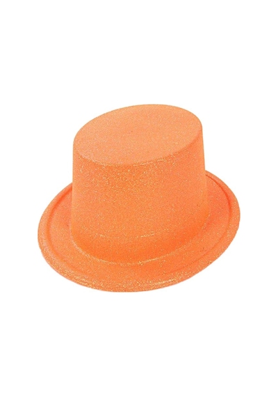 Floresan Turuncu Renk Simli Uzun Fötr Melon Şapka 12 Cm +0