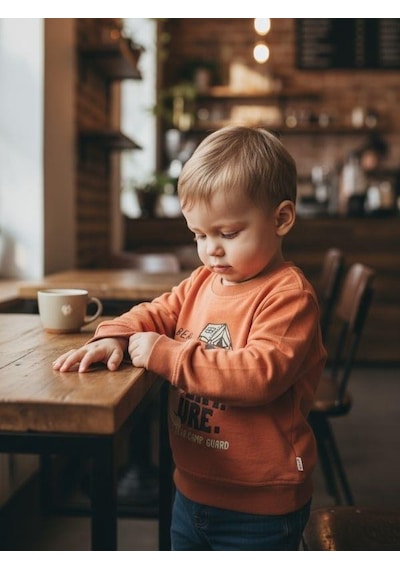 Zekids Erkek Bebek Ayıcık Desenli İnce Uzun Kollu T-shirt-16346 Kahverengi
