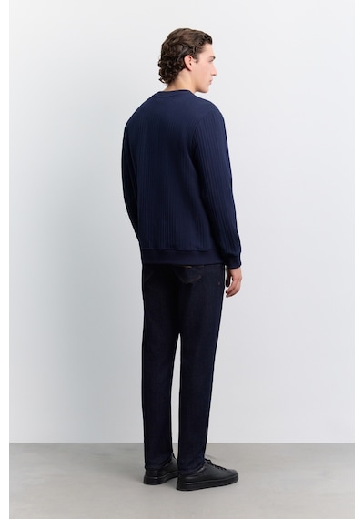 Avva Erkek Lacivert Bisiklet Yaka Kolay Ütülenen Jakarlı Regular Fit Sweatshirt A62y1250