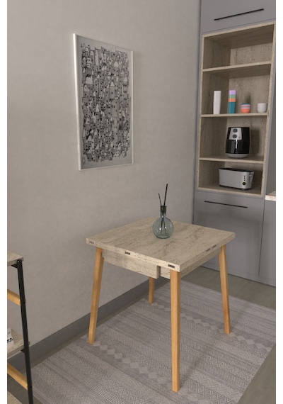 Vilinze Avanos Ahşap Katlanır Kanatlı Mdf Mutfak Masası - 70x70+70 70x140 Cm Traverten Vilinze Avanos Ahşap Katlanır Kanatlı Mdf Mutfak Masası - 70x70+70 70x140 Cm Traverten