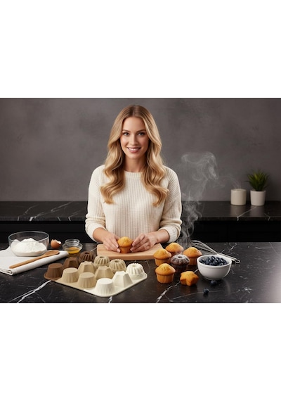 Premium 12 Bölmeli Silikon Muffin Ve Kek Kalıbı Seti - Yapışmaz Gıda Sınıfı Silikon, Isıya Dayanıklı Pişirme Kabı - Modern Degrade Tasarım 2 Renk Seçeneği Çok Renkli