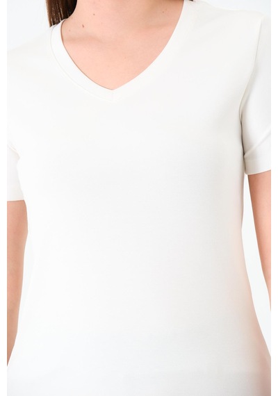 Sortie Collection V Yaka Premium Modal Kumaş Basic Tişört - Ekru