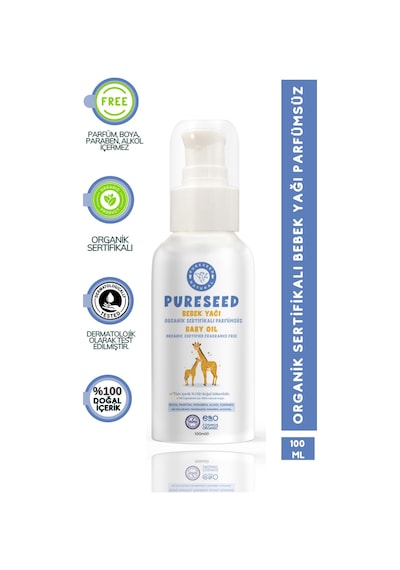 Pureseed Natural Organik Sertifikalı Bebek Yağı Parfümsüz - 100 ML