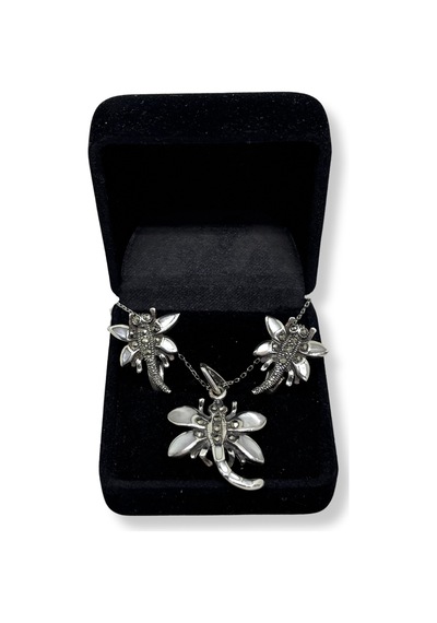 Oya Silver Markazit Taşlı Sedef Yusufçuk Gümüş Set&takım