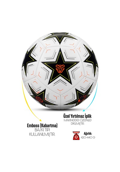 Telvesse 3lü Set Futbol Topu Tekmelik Şampiyonlar Ligi Pompalı Sert Zemin Halı Saha Futbol Topu No:5 Siyah