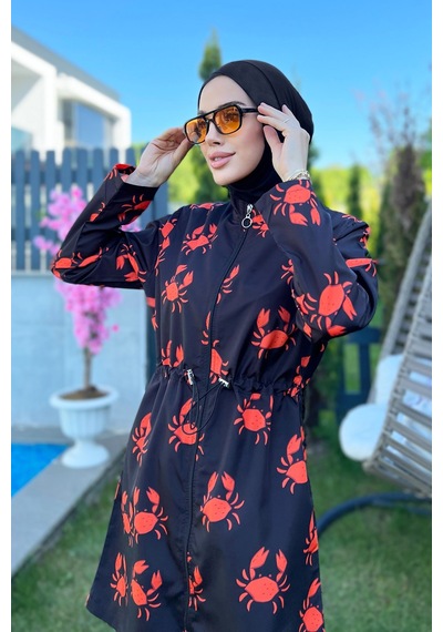 Parasut Tam Kapalı Tesettür Mayo R080 Yengeç Siyah