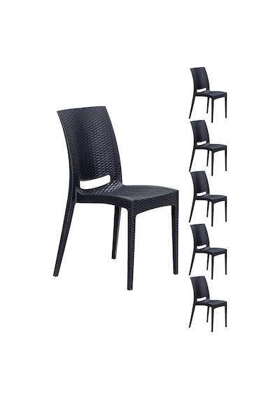 6 Adet Rattan Kolsuz Antrasit Sandalye Balkon Bahçe Teras Antrasit