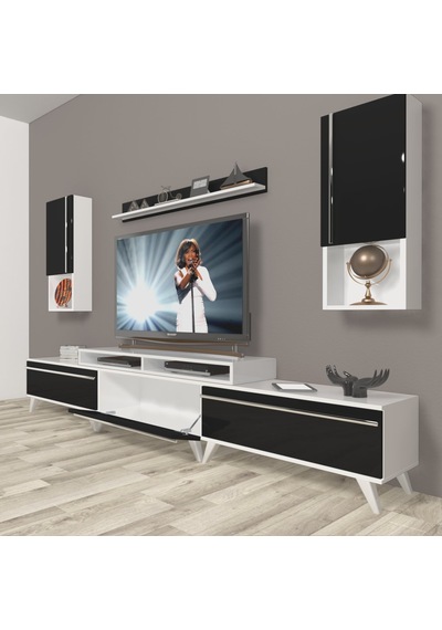 Decoraktiv Ekoflex 270ta Mdf Retro Tv Ünitesi Tv Sehpası Beyaz - Siyah