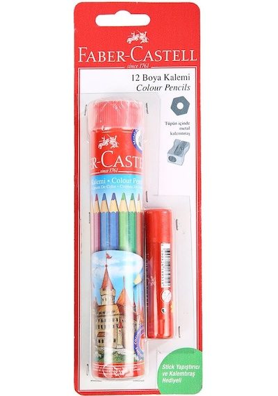 Faber Castell Redlıne 12 Renk Tüp Boya Kalemi Kalemtıraş Ve Stick Yapıştırıcı Hediyeli