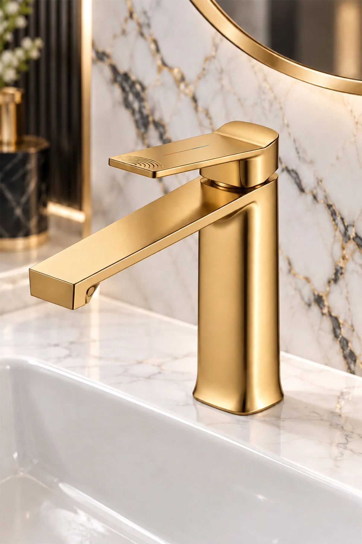 Jasper Gold Lavabo Bataryası Tek Kollu Modern Kare Tasarım Banyo Musluğu
