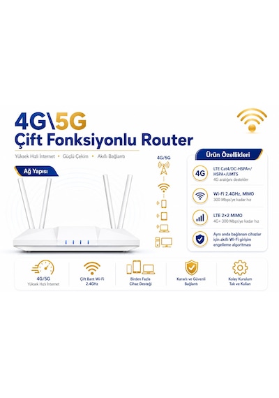 4g/5g Wifi Router 300 Mbps Sim Kartlı 4.000mah Dahili Batarya 4 Antenli Modem Taşınabilir Şarjlı Ev-ofis İnternet Cihazı Birden Fazla Cihaz Desteği Type-c Şarjlı