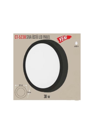 30 Watt Sıva Üstü Yuvarlak Panel Led Armatür Ct-5238 Alüminyum Siyah Kasa Beyaz Işık Tybvp1sjnrm9ıxew15 Diğer