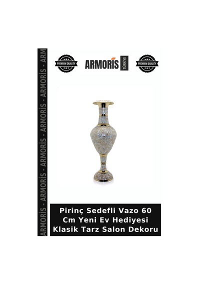 Pirinç Sedefli Vazo 60 Cm Yeni Ev Hediyesi Klasik Tarz Salon Dekoru Bakır Pirinç