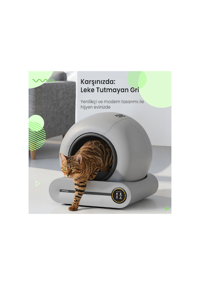 Msp01 Gri Akıllı Otomatik Kedi Tuvaleti, App Kontrol, 65lt Hazne, 9lt Atık Haznesi,iyonizer Kötü Koku Giderici