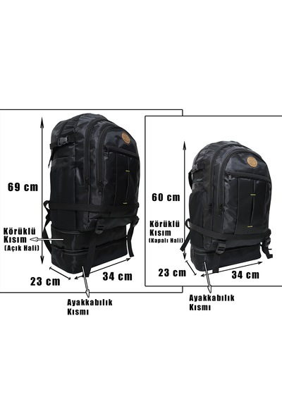 Season Mountaıner 90 Litre Körüklü Dağcı Unisex Sırt Çantası Büyük Hacimli Kamp & Outdoor Çanta Siyah