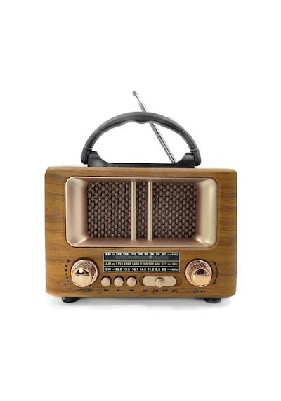 River World Radyo Nostaljik Retro Ahşap Tasarım Şarjlı Bluetooth Hoparlörlü Küçük Boy