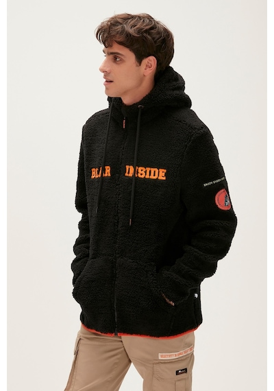 Bad Bear Shaggy Plush Full-zip Siyah Peluş Erkek Kapüşonlu Sweatshirt-siyah Siyah