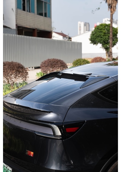 Tesla Model Y Legacy Ve Juniper İçin Uyumlu Cam Üst Spoiler Düz Model Parlak Siyah