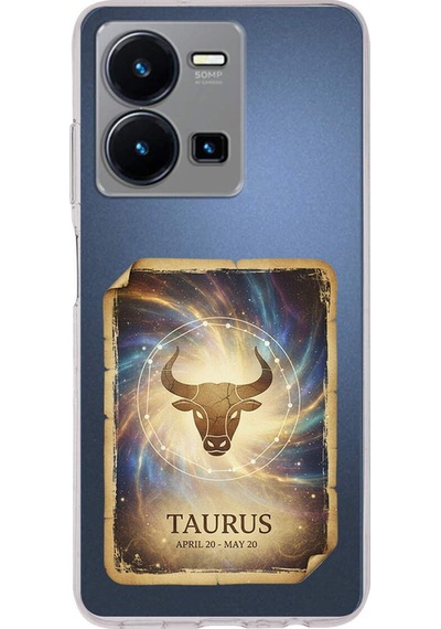 Vivo Y22s İle Uyumlu Burç Kartları Boğa Tasarımlı Şeffaf Silikon Kılıf Şeffaf
