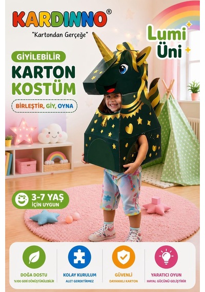 Kardinno Lumi Uni Eğitici Oyuncak Karton Giyilebilir Çocuk Kostümü Etkinlik Parti Kostümü Yeşil