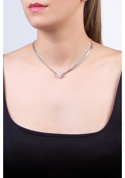 Pembe Yonca 18 Ayar Beyaz Altın Kaplama Gümüş Charm